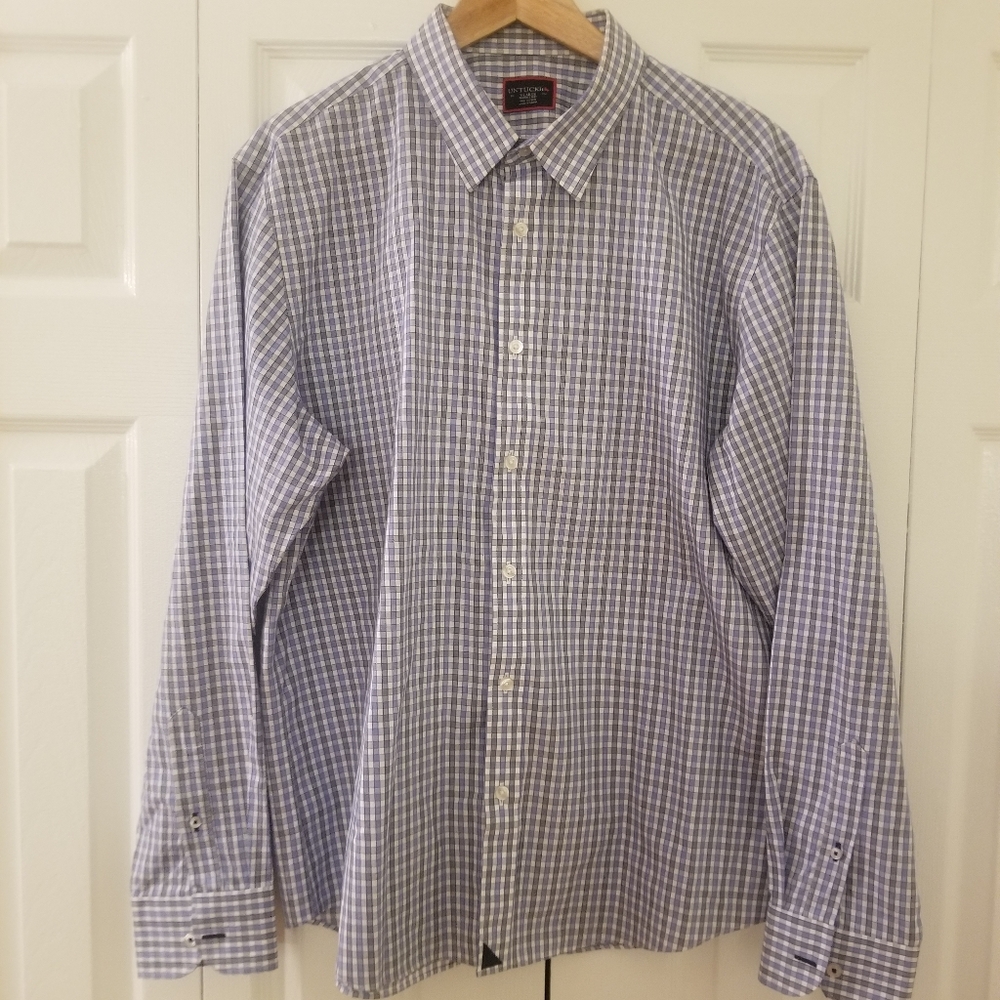 Untuckit Men Blue & Black Plaid Long Sleeve Wrinkle Free Button Shirt Sz X-Large